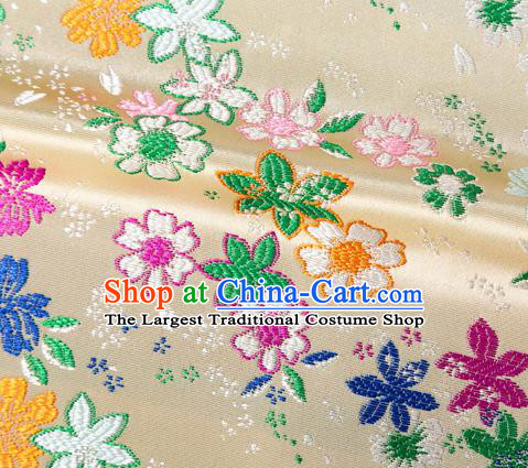 Asian Japanese Kimono Fabric Classical Flowers Pattern Design Beige Brocade Traditional Drapery Silk Material
