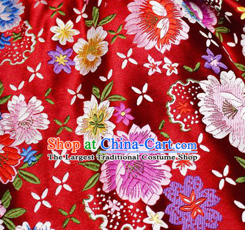 Asian Chinese Classical Peony Pattern Design Red Satin Fabric Brocade Traditional Drapery Silk Material