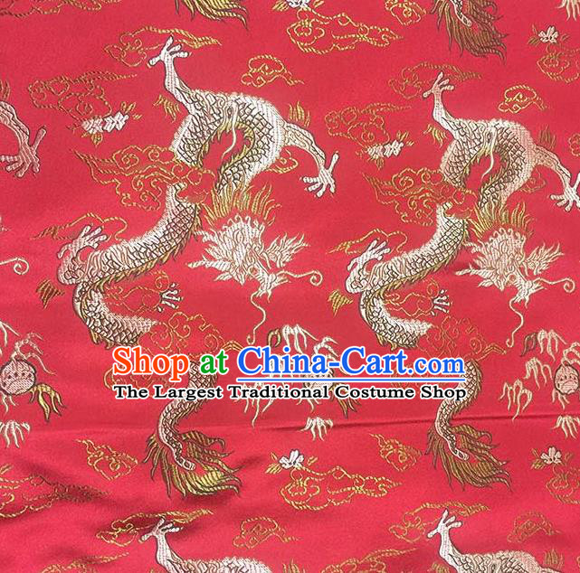 Chinese Classical Fire Dragons Pattern Design Red Satin Fabric Brocade Asian Traditional Drapery Silk Material