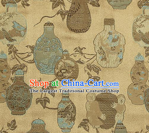 Chinese Classical Vase Pattern Design Yellow Satin Fabric Brocade Asian Traditional Drapery Silk Material