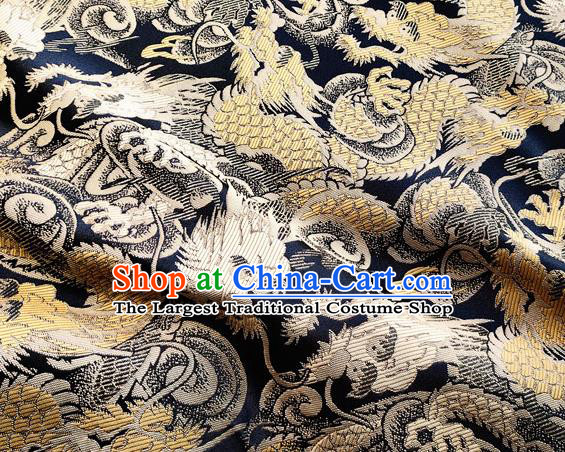 Asian Japanese Kimono Satin Fabric Classical Golden Dragon Pattern Design Brocade Traditional Drapery Silk Material