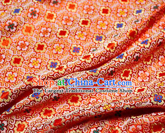 Asian Japanese Kimono Satin Fabric Classical Pattern Design Red Brocade Damask Traditional Drapery Silk Material