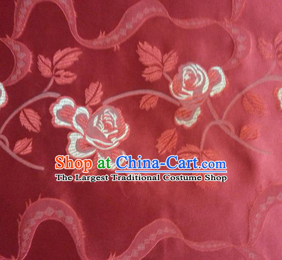 Chinese Classical Roses Pattern Design Satin Fabric Tang Suit Red Brocade Asian Traditional Drapery Silk Material