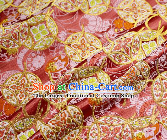 Asian Japanese Kimono Satin Fabric Classical Copper Pattern Design Pink Brocade Damask Traditional Drapery Silk Material
