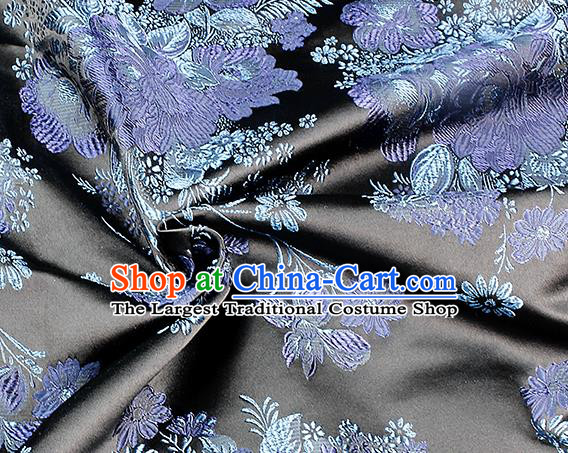 Chinese Classical Peony Pattern Design Black Satin Fabric Brocade Asian Traditional Drapery Silk Material