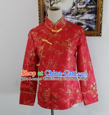 Chinese Traditional Zang Nationality Red Blouse Tibetan Shirt Ethnic Dance Costume for Women