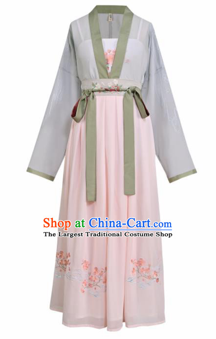 Asian Chinese Ancient Maiden Embroidered Hanfu Dress Traditional Song Dynasty Young Lady Historical Costume for Women