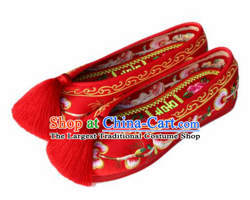 Chinese Traditional Shoes Opera Wedding Satin Shoes Hanfu Princess Shoes Embroidered Magpie Red Shoes for Women