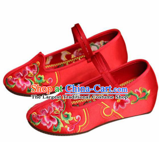 Chinese Traditional Shoes Opera Wedding Shoes Hanfu Princess Shoes Embroidered Peony Red Shoes for Women
