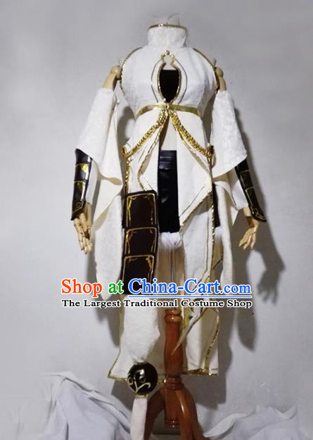 Chinese Traditional Cosplay Female Warrior White Costume Ancient Swordsman Hanfu Dress for Women