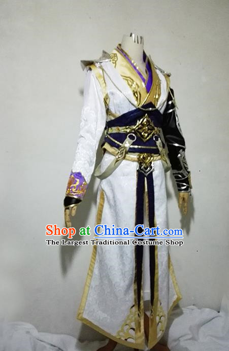 Chinese Traditional Cosplay Royal Highness White Costume Ancient Swordsman Hanfu Clothing for Men