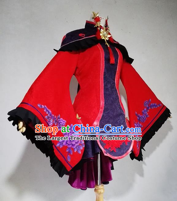 Chinese Traditional Cosplay Female Knight Red Costume Ancient Swordsman Taoist Nun Dress for Women