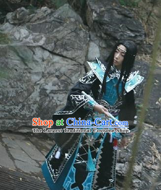 Chinese Traditional Cosplay General Young Knight Blue Costume Ancient Swordsman Hanfu Clothing for Men