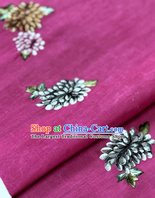 Traditional Chinese Embroidered Chrysanthemum Rosy Silk Fabric Classical Pattern Design Brocade Fabric Asian Satin Material
