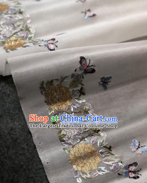 Traditional Chinese Embroidered Hydrangea White Silk Fabric Classical Pattern Design Brocade Fabric Asian Satin Material