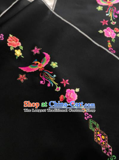 Traditional Chinese Embroidered Phoenix Peony Black Silk Fabric Classical Pattern Design Brocade Fabric Asian Satin Material
