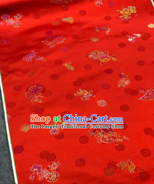 Traditional Chinese Embroidered Red Silk Fabric Classical Pattern Design Brocade Fabric Asian Satin Material