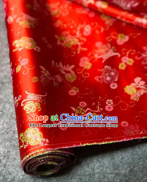 Traditional Chinese Embroidered Red Silk Fabric Classical Chrysanthemum Pattern Design Brocade Fabric Asian Satin Material