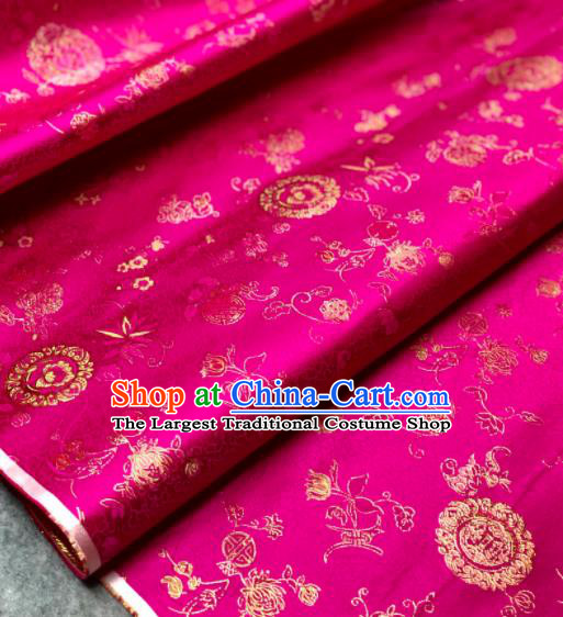 Traditional Chinese Rosy Silk Fabric Classical Tulip Pattern Design Brocade Fabric Asian Satin Material