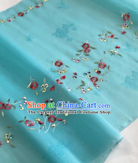 Traditional Chinese Embroidered Flowers Green Silk Fabric Classical Pattern Design Brocade Fabric Asian Satin Material
