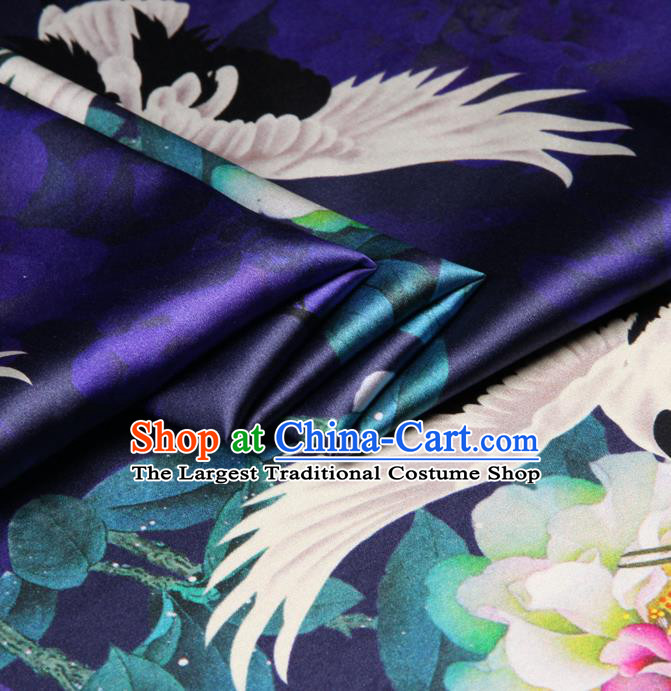 Chinese Traditional Classical Crane Flower Pattern Purple Brocade Damask Asian Satin Drapery Silk Fabric