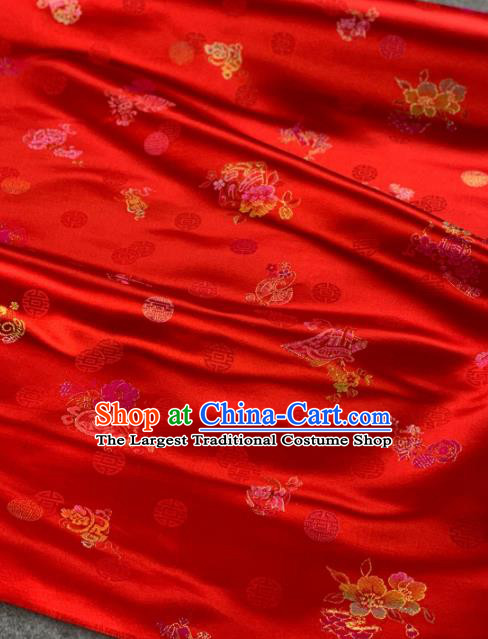 Traditional Chinese Satin Classical Peony Pattern Design Red Brocade Fabric Asian Silk Fabric Material