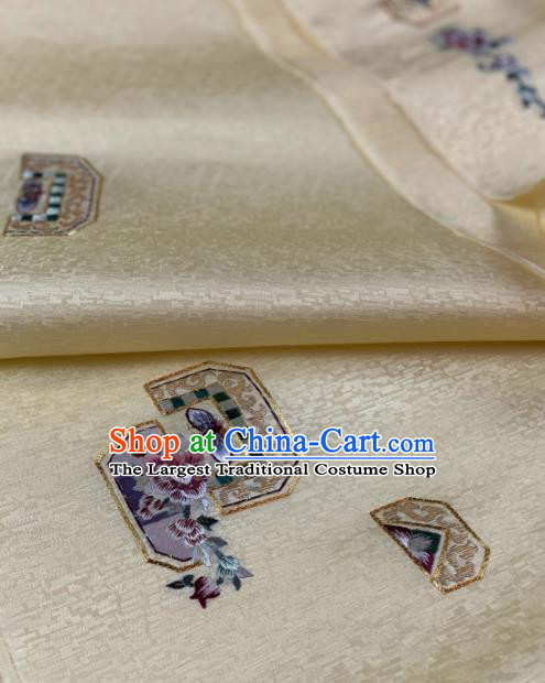 Traditional Chinese Satin Classical Embroidered Pattern Design Beige Brocade Fabric Asian Silk Fabric Material