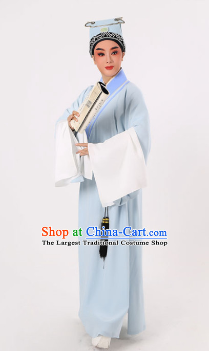 Chinese Traditional Beijing Opera Niche Costume Ancient Scholar Childe Blue Robe for Men