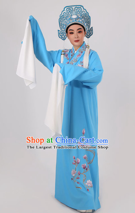 Chinese Traditional Beijing Opera Niche Blue Robe Ancient Scholar Childe Costume for Men