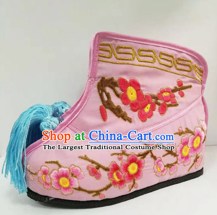 Chinese Traditional Beijing Opera Diva Pink Embroidered Boots Ancient Swordswoman Shoes for Women