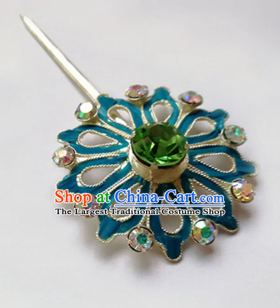 Chinese Ancient Court Princess Hair Clip Green Crystal Hairpins Traditional Beijing Opera Diva Hair Accessories for Adults