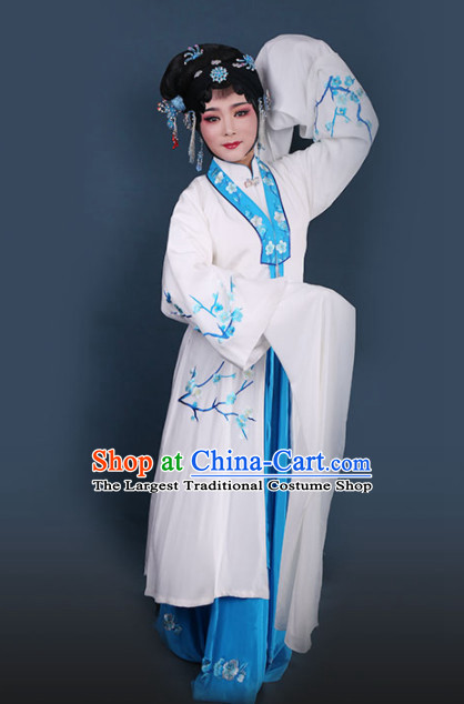 Traditional Chinese Peking Opera Diva White Dress Ancient Court Princess Embroidered Costume for Women