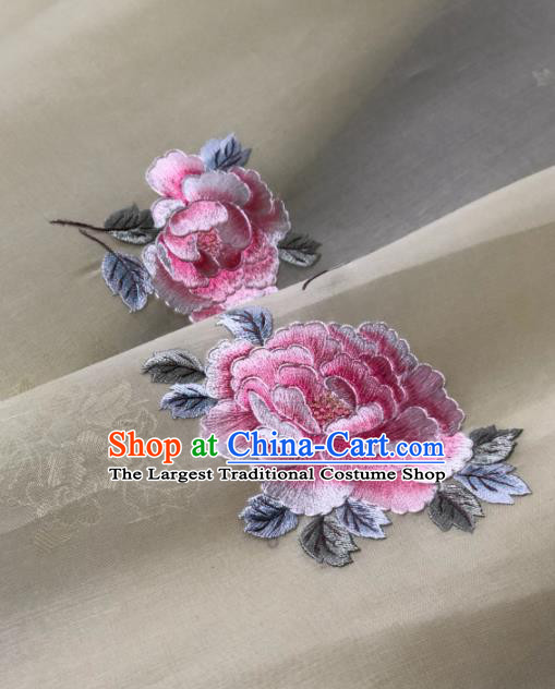 Traditional Chinese Beige Silk Fabric Classical Embroidered Peony Pattern Design Brocade Fabric Asian Satin Material