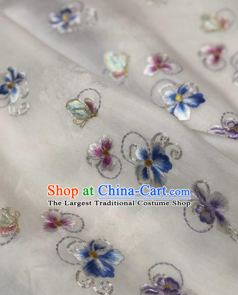 Traditional Chinese Silk Fabric Classical Embroidered Pattern Design White Brocade Fabric Asian Satin Material