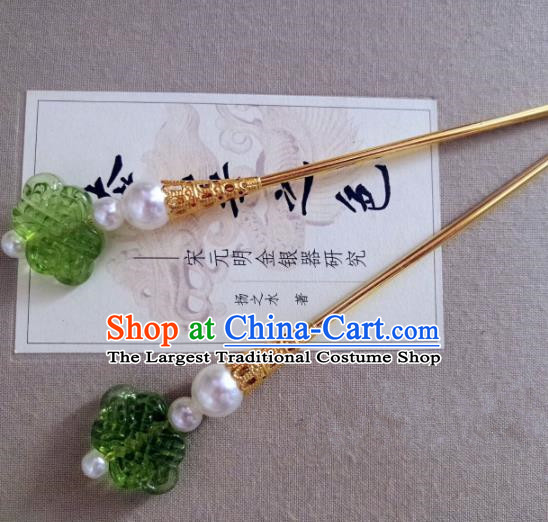 Chinese Ancient Princess Green Grass Hairpins Traditional Hanfu Palace Hair Accessories for Women