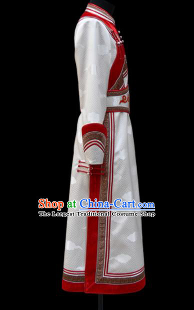 Chinese Traditional Mongol Ethnic National White Robe Mongolian Minority Folk Dance Costume for Men