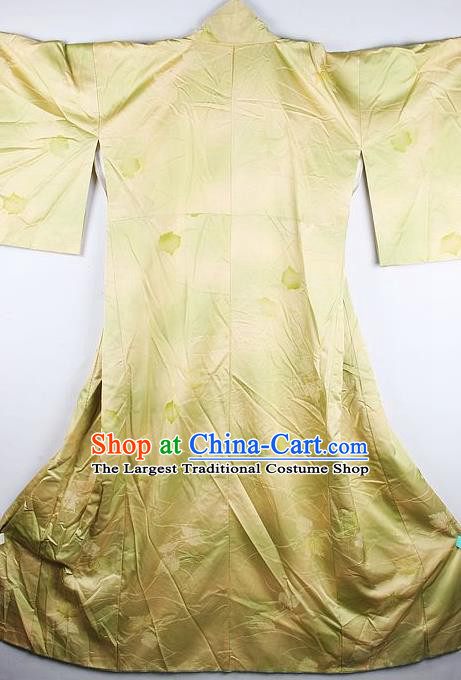 Traditional Japanese Golden Furisode Kimono Asian Japan National Yukata Dress Costume for Women