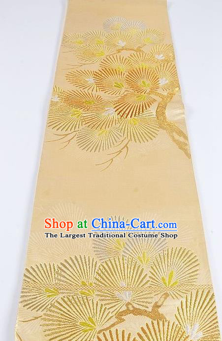 Japanese Traditional Kimono Classical Pine Pattern Golden Brocade Belt Asian Japan National Yukata Waistband for Women