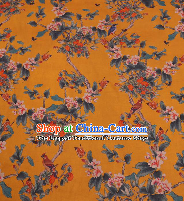 Traditional Chinese Classical Pear Flowers Pattern Design Yellow Gambiered Guangdong Gauze Asian Brocade Silk Fabric