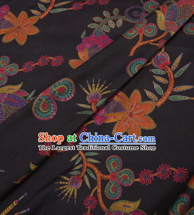 Traditional Chinese Classical Pattern Design Black Gambiered Guangdong Gauze Asian Brocade Silk Fabric