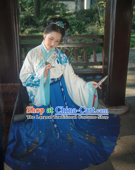 Chinese Ancient Jin Dynasty Imperial Consort Hanfu Dress Traditional Embroidered Replica Costume for Women