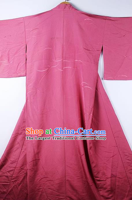 Asian Japanese National Printing Rosy Furisode Kimono Ceremony Costume Traditional Japan Yukata Dress for Women