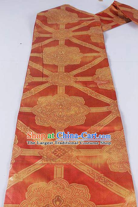 Asian Japanese Classical Lotus Pattern Orange Brocade Waistband Kimono Accessories Traditional Yukata Belt for Women