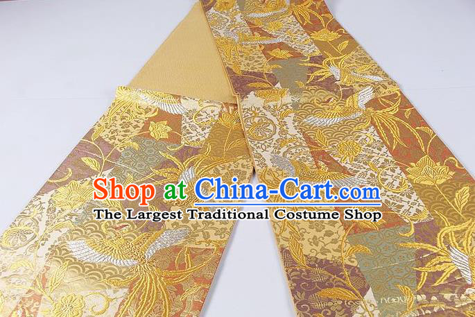 Asian Japanese Classical Golden Phoenix Pattern Brocade Waistband Kimono Accessories Traditional Yukata Belt for Women
