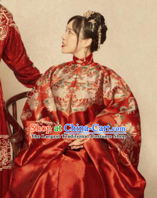 Chinese Ancient Ming Dynasty Court Wedding Red Hanfu Dress Traditional Empress Embroidered Replica Costume for Women