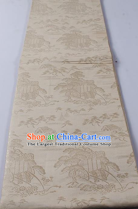 Japanese Classical Pine Pattern White Waistband Kimono Accessories Asian Traditional Yukata Brocade Belt for Women