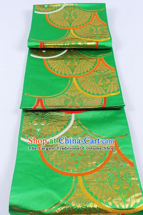 Japanese Traditional Classical Swan Pattern Green Kimono Brocade Accessories Asian Japan Yukata Belt for Women