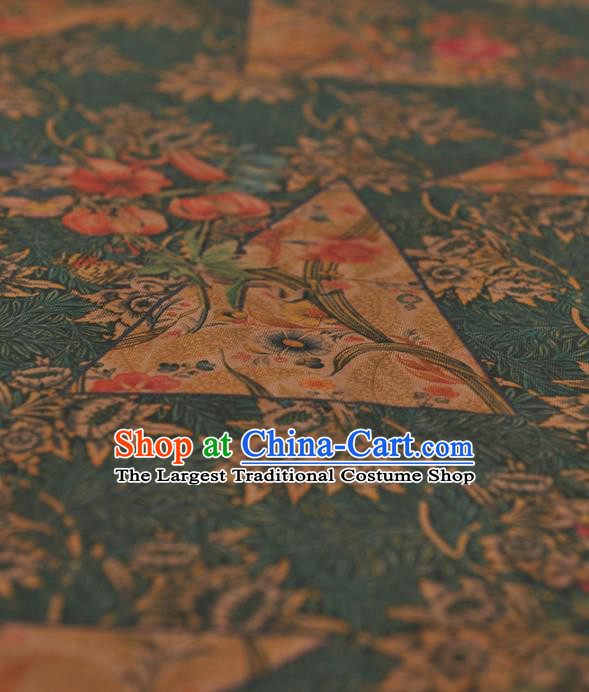 Chinese Traditional Classical Orchid Pattern Design Green Gambiered Guangdong Gauze Asian Brocade Silk Fabric