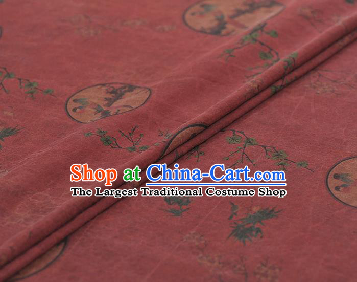 Chinese Traditional Magpie Pattern Design Wine Red Gambiered Guangdong Gauze Asian Brocade Silk Fabric