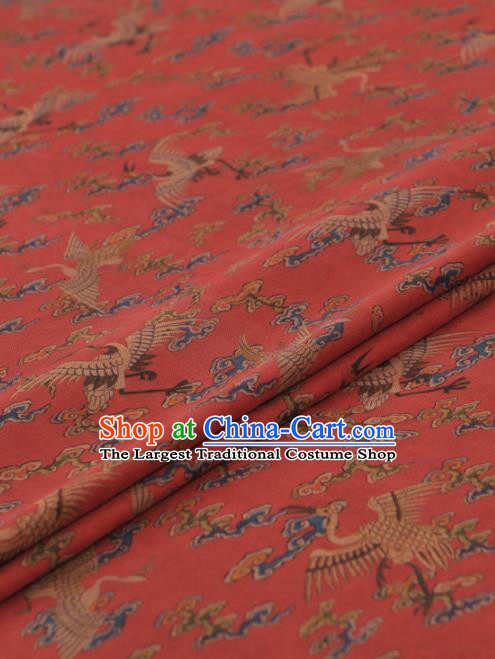 Chinese Classical Cloud Cranes Pattern Design Red Gambiered Guangdong Gauze Traditional Asian Brocade Silk Fabric